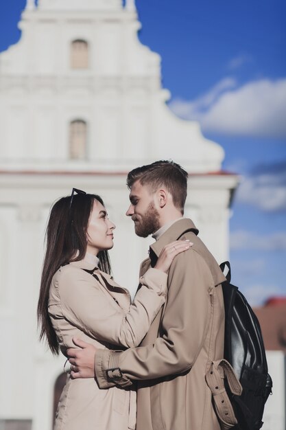 Beautiful young couple of travelers