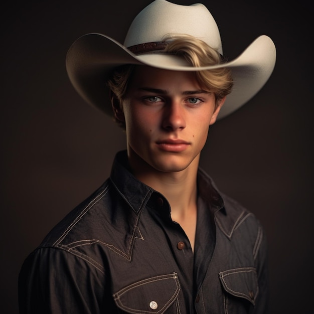 Photo a beautiful young cute and handsome cowboy posing with hot sixpack 4k hyperrealistic cinematic