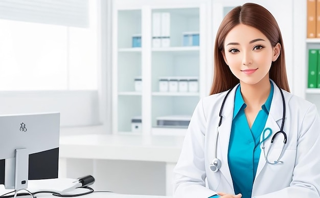 Beautiful young female doctor looking at camera in the office