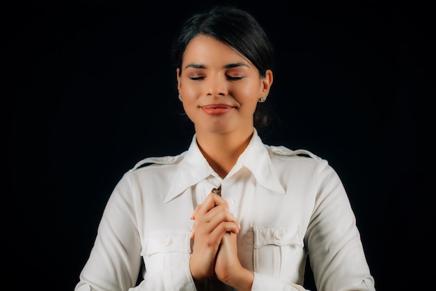 Beautiful Young Focused Woman Feeling Hope Expressing Strong Emotions