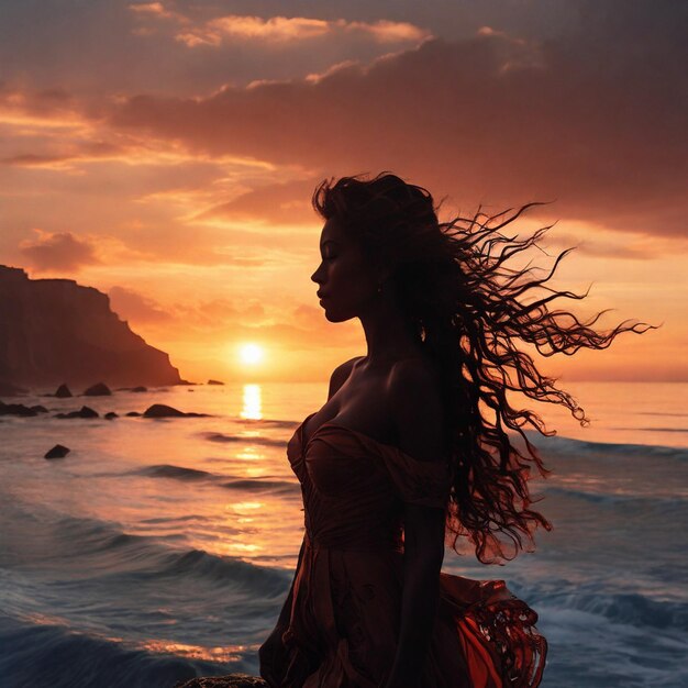 Foto una bella ragazza giovane occhi bellissimi silhouette di una ragazza sullo sfondo del mare