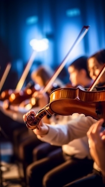 A beautiful young girl playing violin with rapt intensity