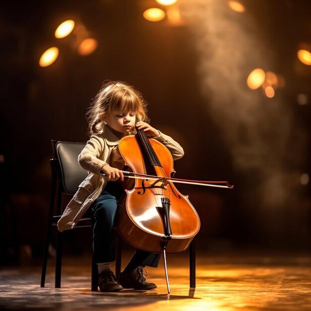 A beautiful young girl playing violin with rapt intensity