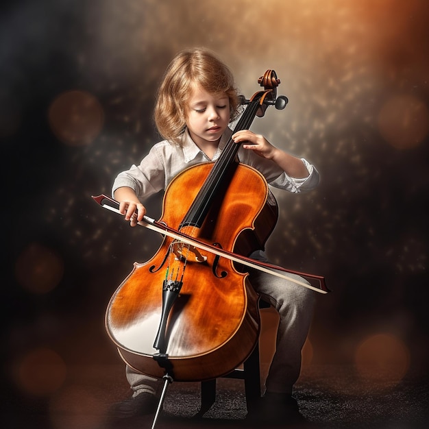 A beautiful young girl playing violin with rapt intensity