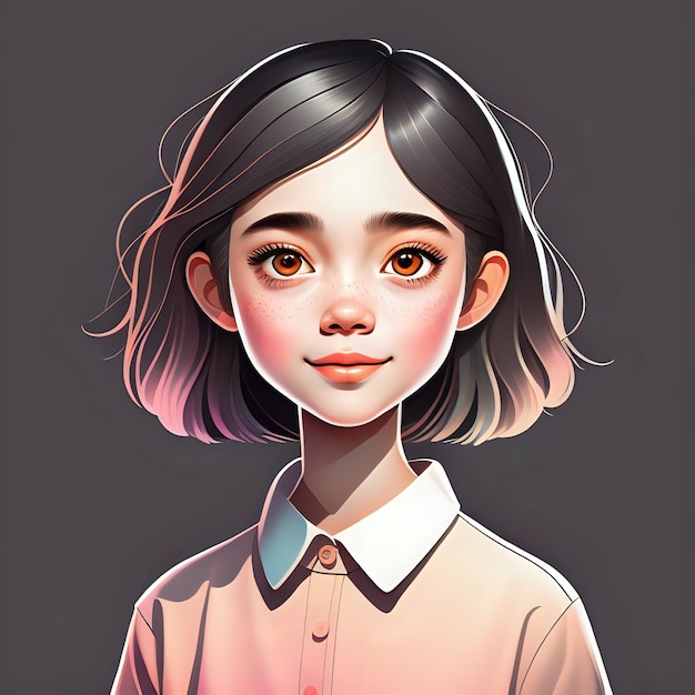 Beautiful Young Girl Portrait Vector Illustration Digital Art Character Model Girl Generative AI