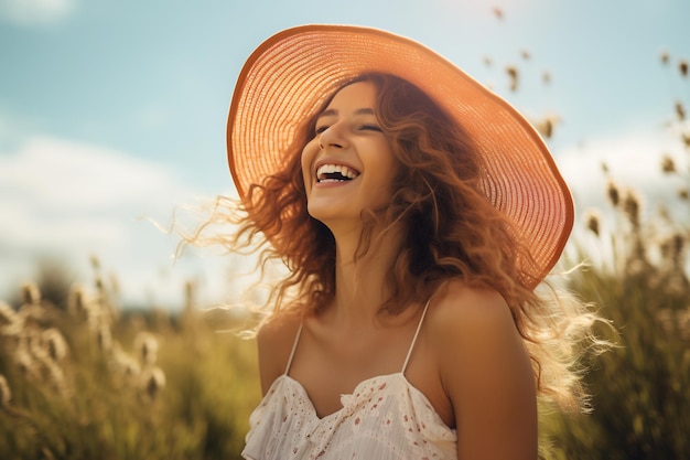 Photo beautiful young girl smiling enjoying summer