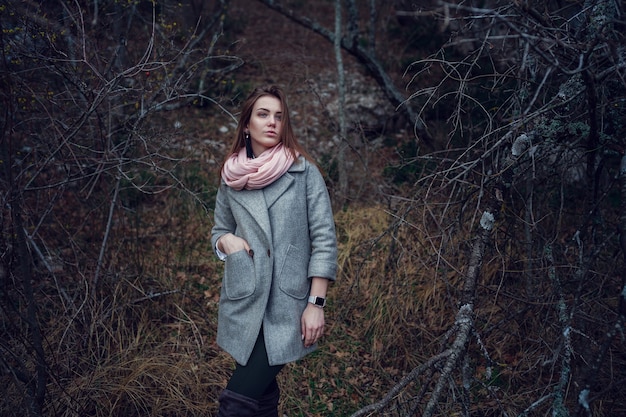 Beautiful Young Girl. Trip to the forest, to the mountains.