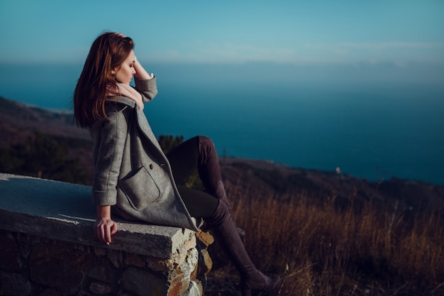 Beautiful Young Girl. Trip to the forest, to the mountains