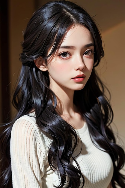 Beautiful young girl with long black hair HD photography wallpaper background