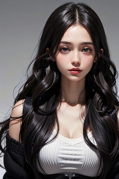 Beautiful young girl with long black hair HD photography wallpaper background