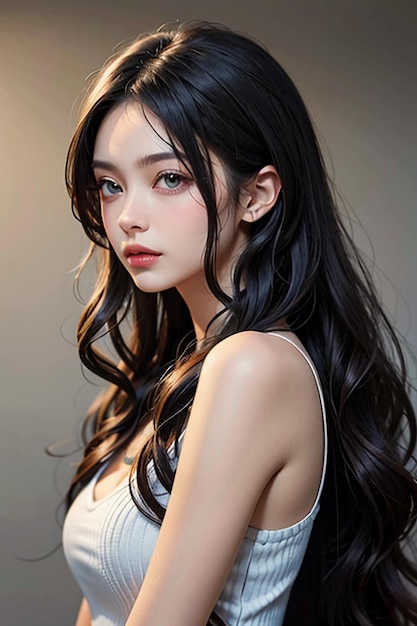 Beautiful young girl with long black hair HD photography wallpaper background