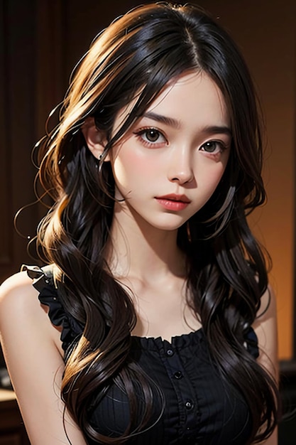 Beautiful young girl with long black hair HD photography wallpaper background