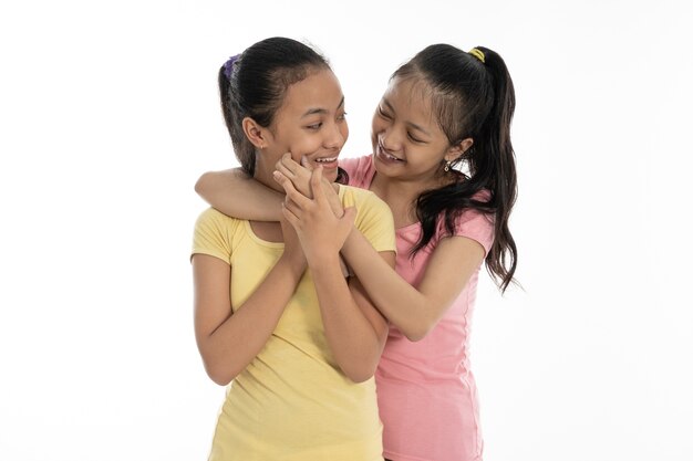 Beautiful young girls on white background