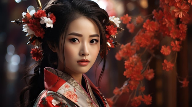 Premium AI Image | A Beautiful young Japanese woman in a traditional ...