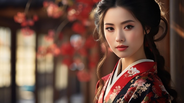 A Beautiful young Japanese woman in a traditional costume