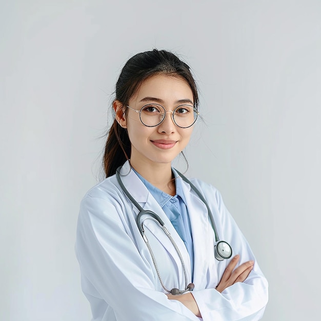 Beautiful young lady female woman doctor looking at camera with smile