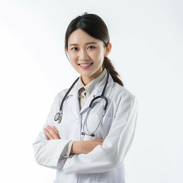 Beautiful young lady female woman doctor looking at camera with smile