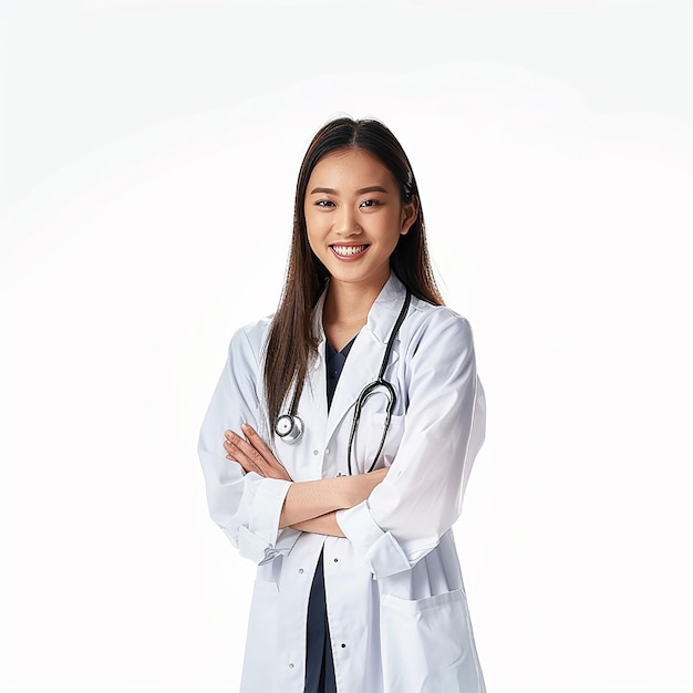 Beautiful young lady female woman doctor looking at camera with smile