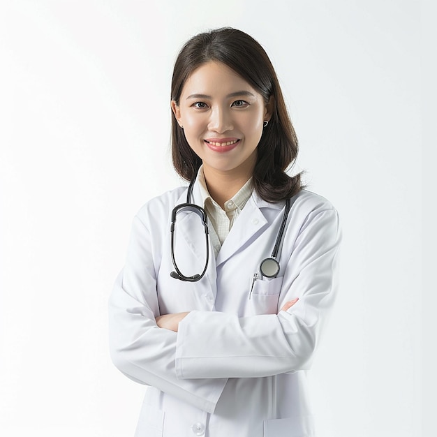 Beautiful young lady female woman doctor looking at camera with smile