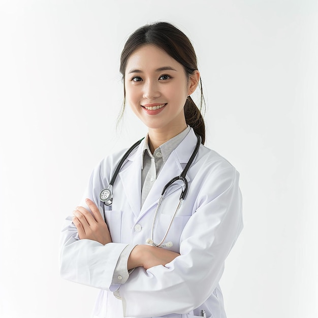 Beautiful young lady female woman doctor looking at camera with smile