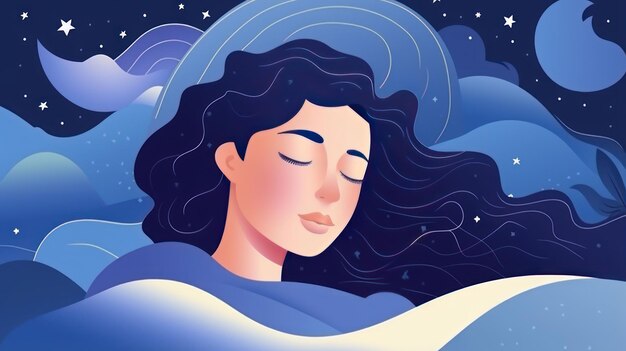 Beautiful Young Lady sleeping and dreaming Illustration