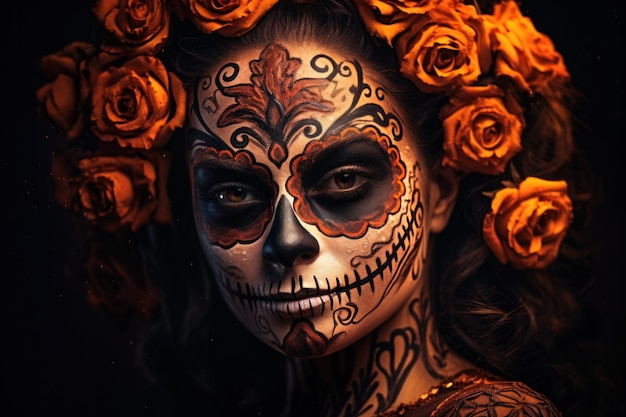 Beautiful young lady with sugar skull makeup