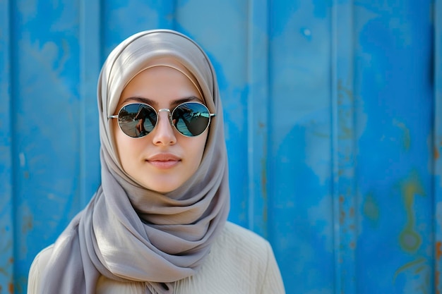 beautiful young muslim girl in hijab and stylish sunglasses