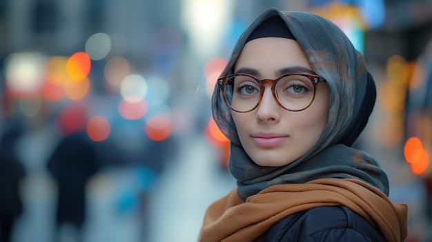 Photo beautiful young muslim woman wearing glasses and hijab