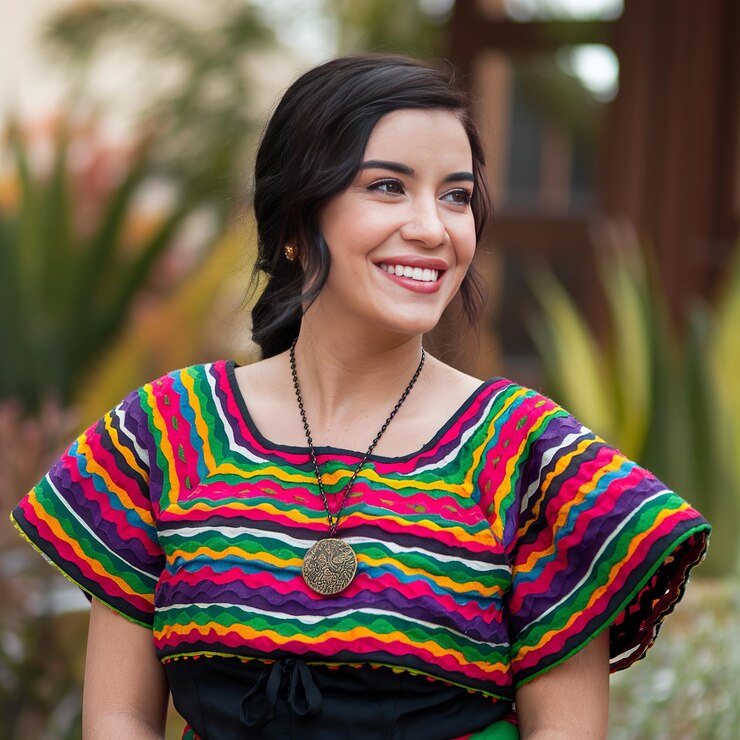 Photo beautiful young smiling mexican woman wearing a mexican sombrero hat