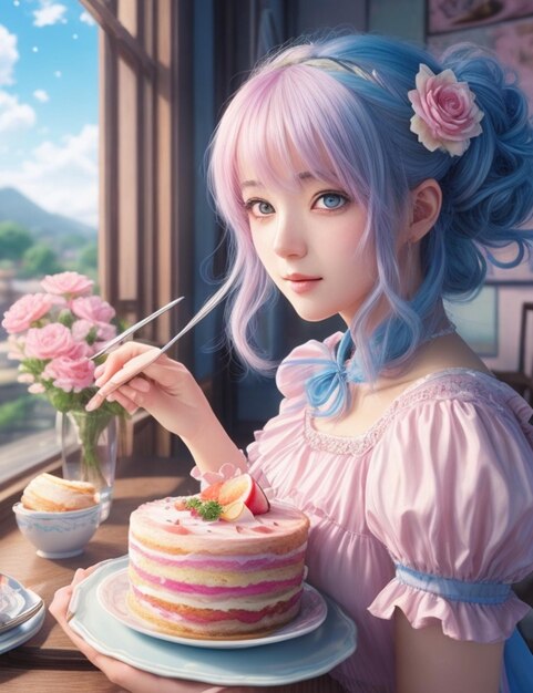 Cute Anime Kids Eat Cakes Desktop Wallpaper - Anime Wallpapers