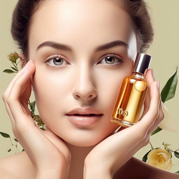 Beautiful young woman apply moisturizing facial serum