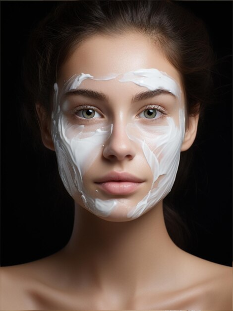 Beautiful Young Woman applying facial cream fresh Healthy Skin Beauty Cosmetics and Facial treatment