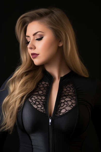 a beautiful young woman in a black bodysuit