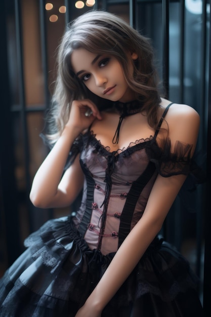 黒いコルセットを着た美しい若い女性