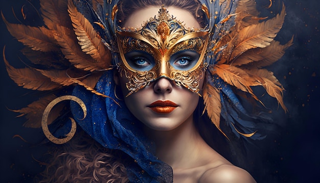 カーニバルのスタイリッシュなマスクを着た美しい若い女性。