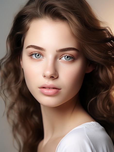 Beautiful Young Woman Clean face with fresh Healthy Skin Beauty Cosmetics and Facial treatment