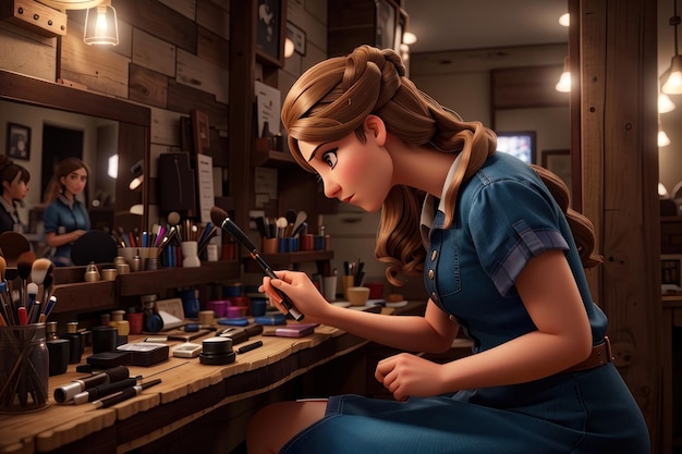 Beautiful young woman doing makeup in her beauty salon