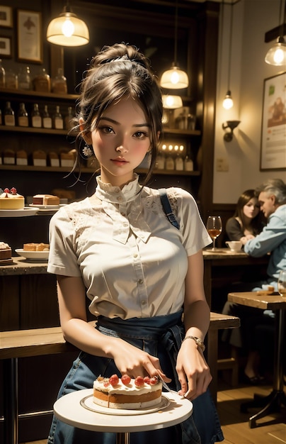 Beautiful young woman drinking coffee in Paris near the Eiffel tower