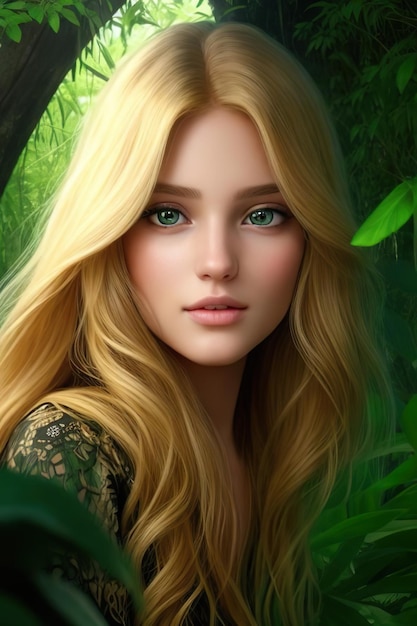 Beautiful Young Woman Enchanted Forest Portrait of Elegance