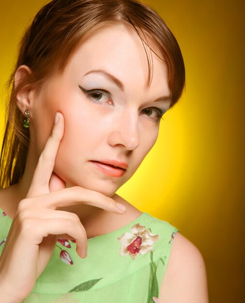 Beautiful young woman face Close up