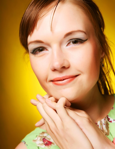 Beautiful young woman face Close up