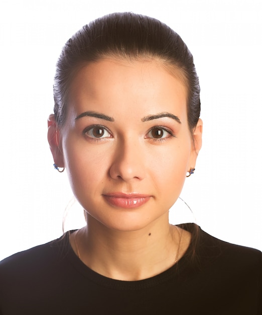  Beautiful young woman face. Isolated