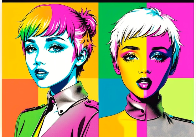 Beautiful young woman face in pop art style