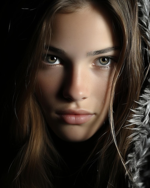 a beautiful young woman in a fur coat