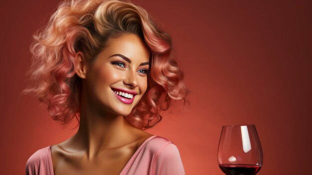 Beautiful young woman glass wine on background hd illustrations