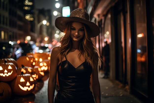 A Beautiful Young Woman in the Halloween's Day