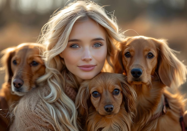 Beautiful young woman and her two dogs