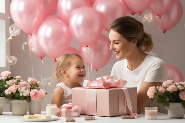 Foto una bella giovane donna che tiene in braccio la sua bambina sorridente