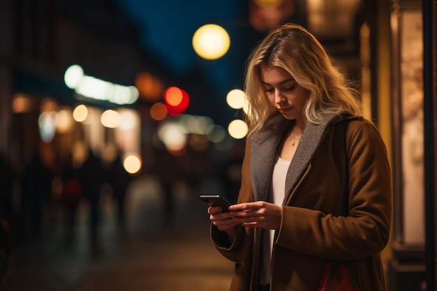 Beautiful young woman looking at cell phone