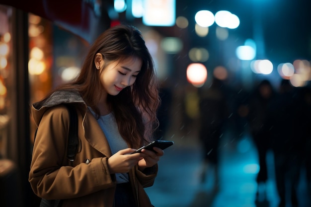 Beautiful young woman looking at cell phone